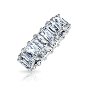 长方形切割白色CZ 925纯银戒指珠宝
